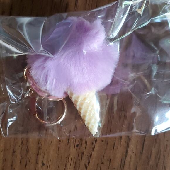 Ice cream cone pompom keychain charm in purple - Picture 2 of 2